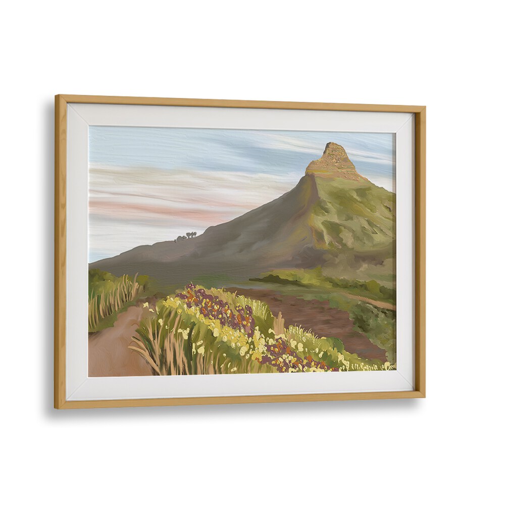 Stunning Lions Head landscape paintings in an oak wood frame, perfect for enhancing your living space's beauty.