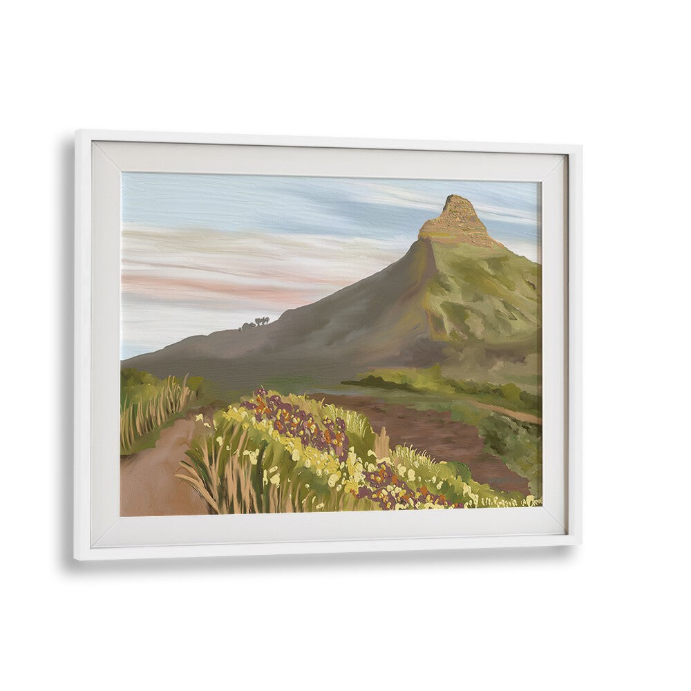 Stunning LIONS HEAD, LANDSCAPE PAINTINGS in a stylish white frame, perfect for enhancing your living space.
