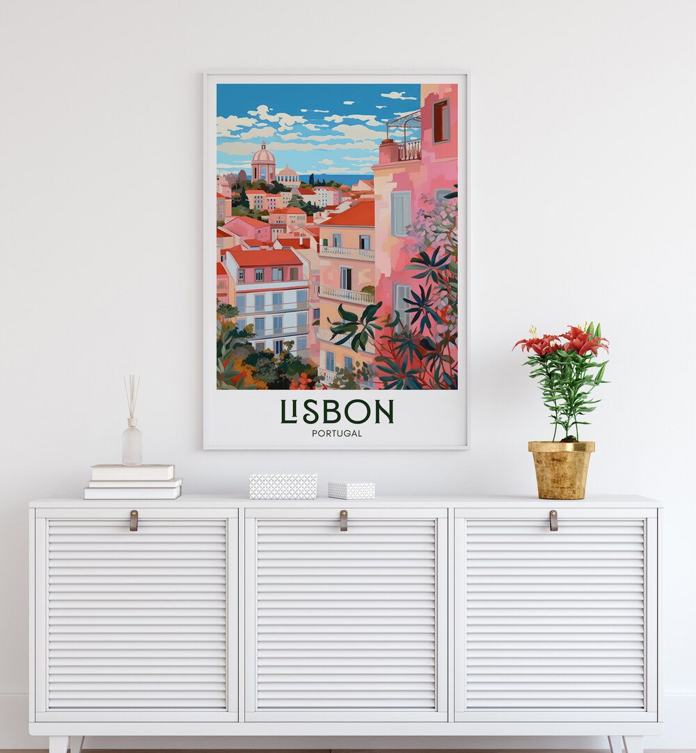 lisbon-mosaic travel posters Artwork II placed on a Wall