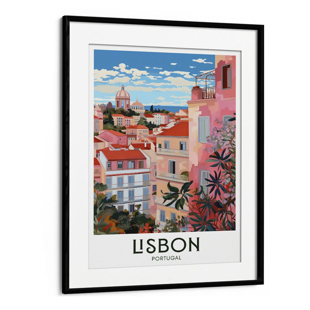 lisbon-mosaic travel posters in Black Frame With Mount