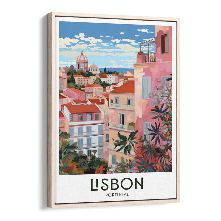 lisbon-mosaic travel posters in Oak Wood Floater Frame