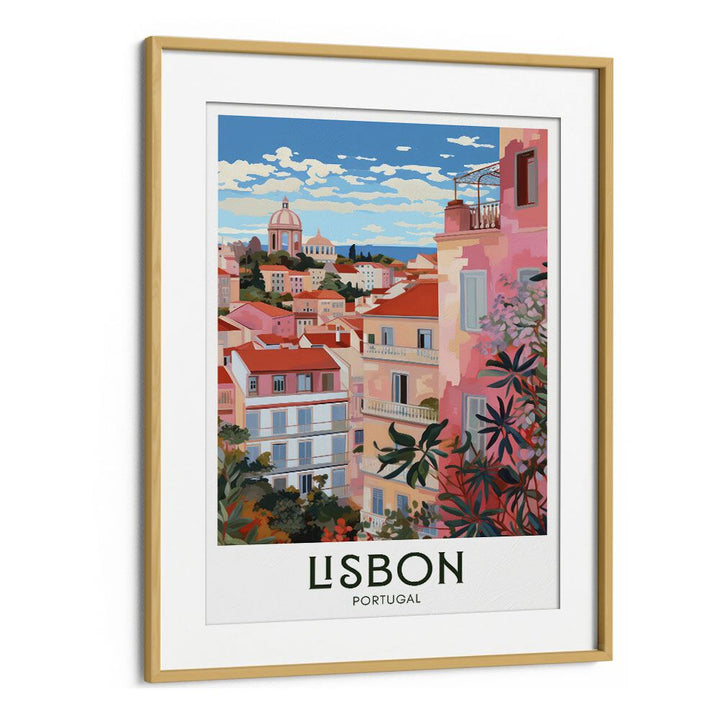 lisbon-mosaic travel posters in Oak Wood Frame With Mount