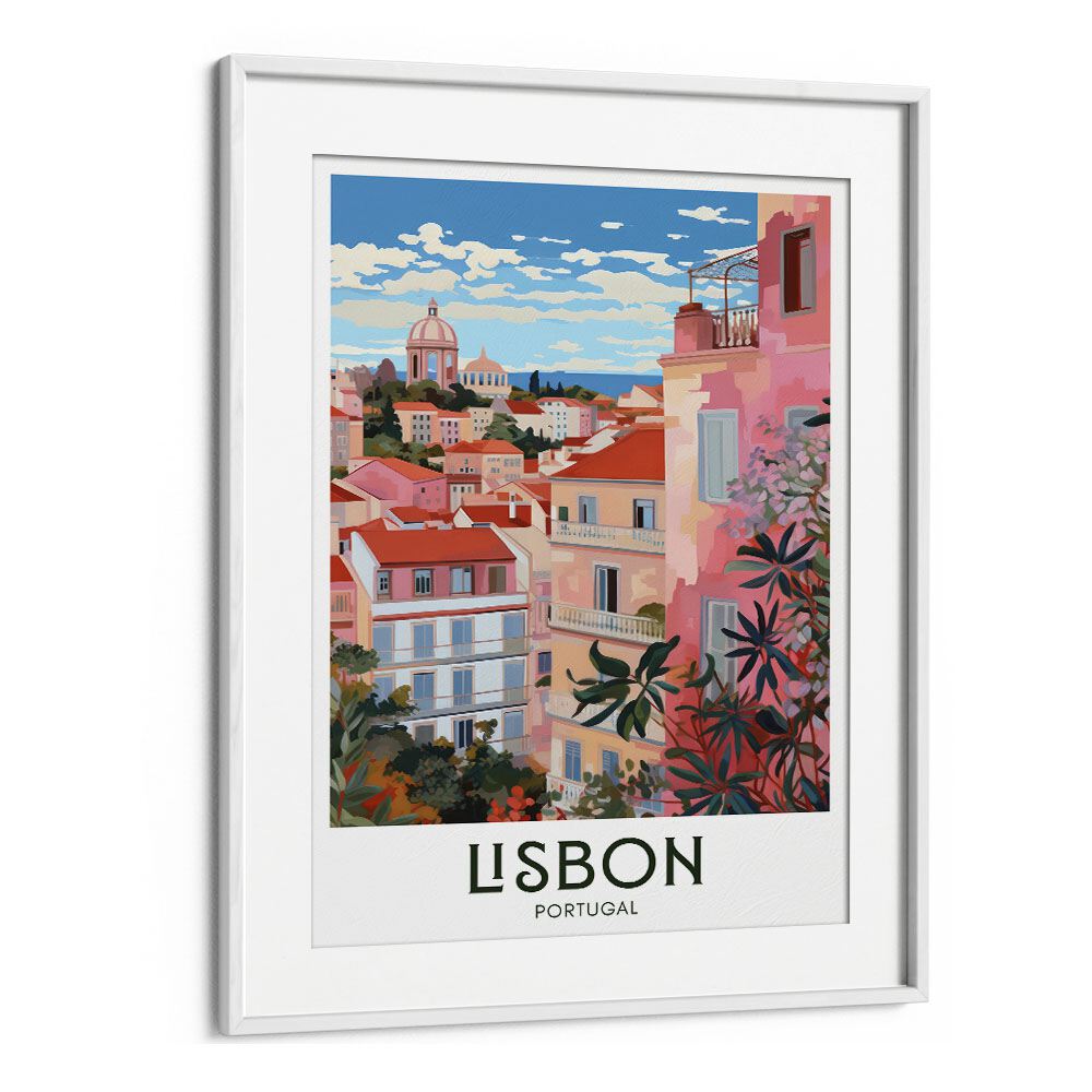 lisbon-mosaic travel posters in White Frame With Mount