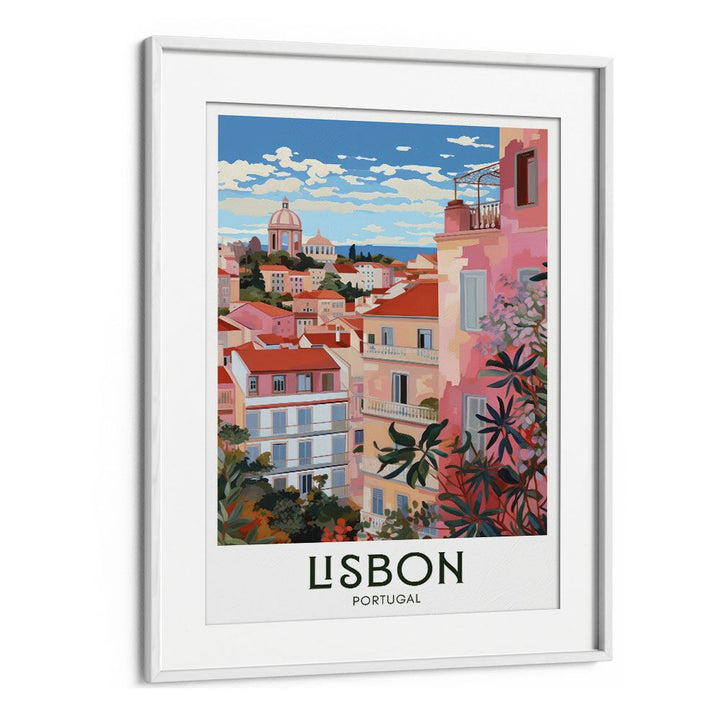 lisbon-mosaic travel posters in White Frame With Mount