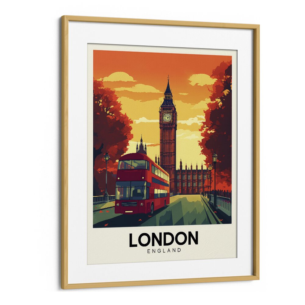 london-england I travel posters in Oak Wood Frame With Mount