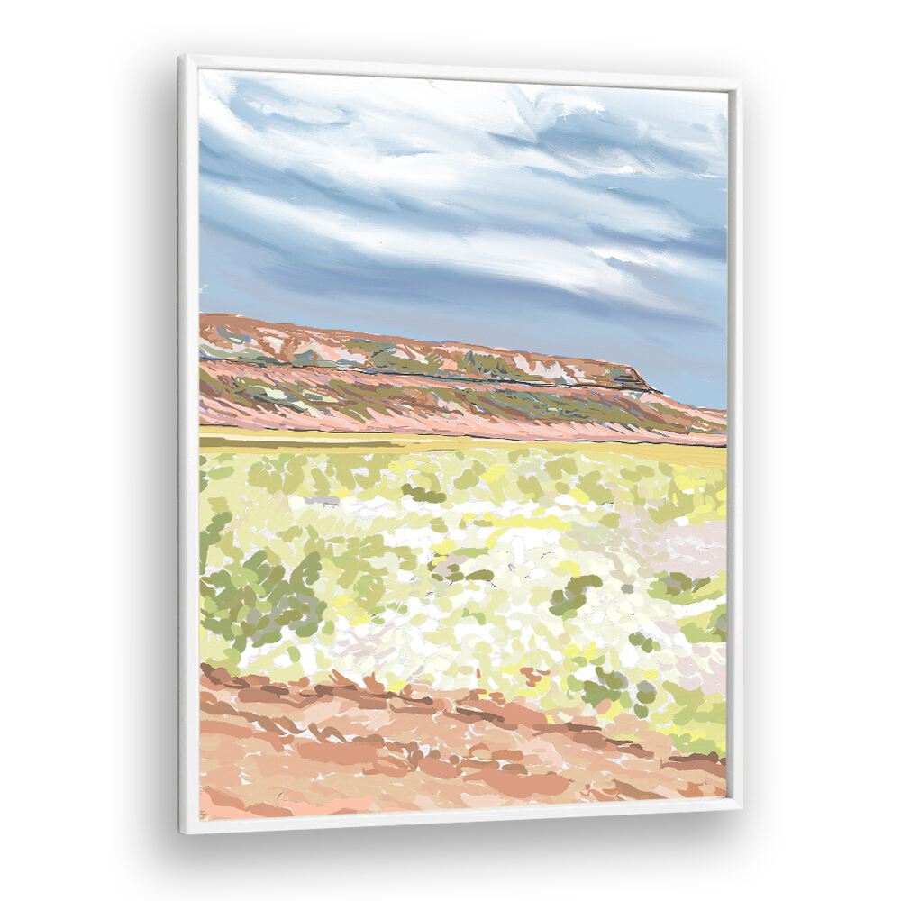 Transform your space with MEMORIES IN BLOOM II, LANDSCAPE PAINTINGS showcasing serene natural beauty in a white frame.