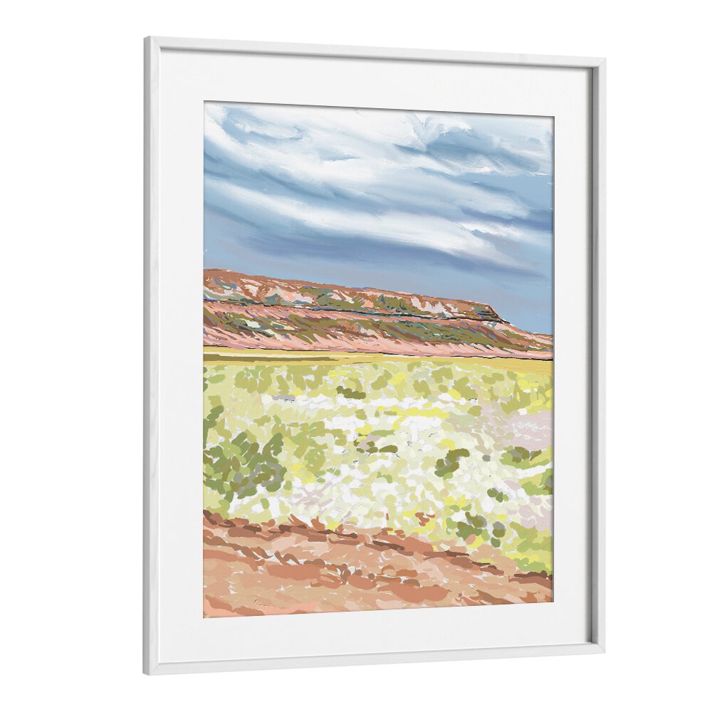 Serene landscape in a white frame, showcasing MEMORIES IN BLOOM II, LANDSCAPE PAINTINGS for a tranquil home aesthetic.