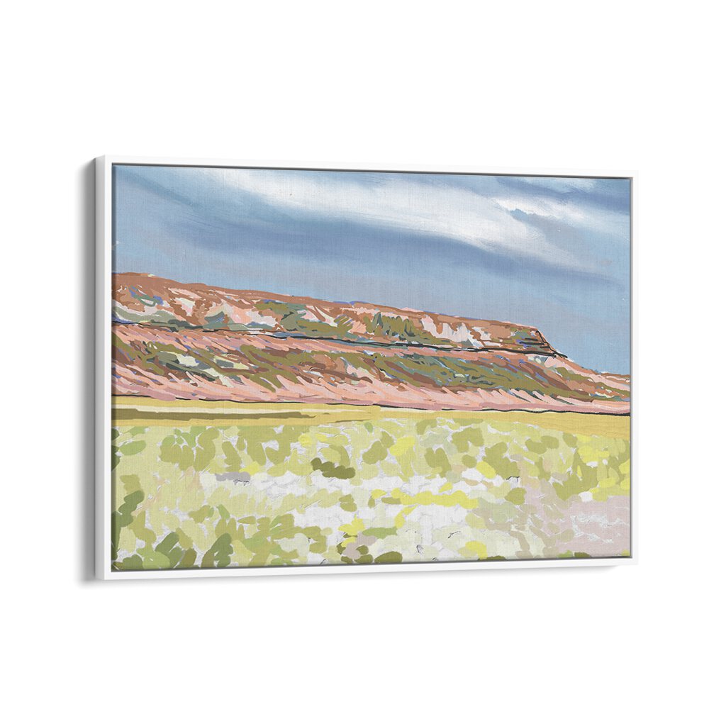 Stunning MEMORIES IN BLOOM, LANDSCAPE PAINTINGS showcasing vibrant nature views in a white floater frame. Perfect for any space.