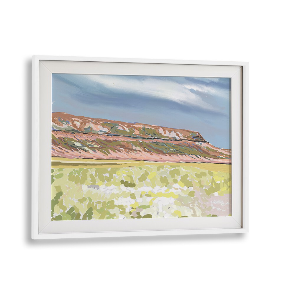 Stunning MEMORIES IN BLOOM, LANDSCAPE PAINTINGS in a white frame, perfect for transforming your space with art.