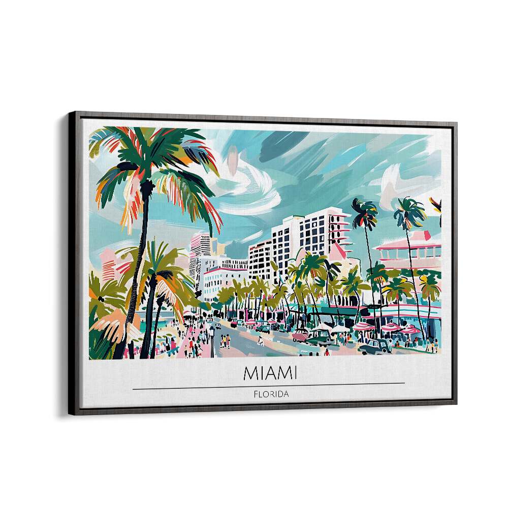 miami-florida travel posters in Black Floater Frame