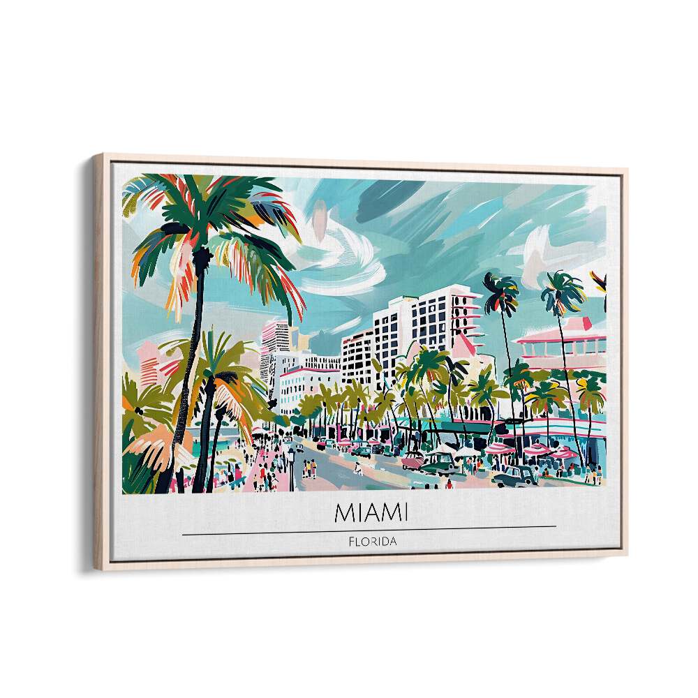 miami-florida travel posters in Oak Wood Floater Frame