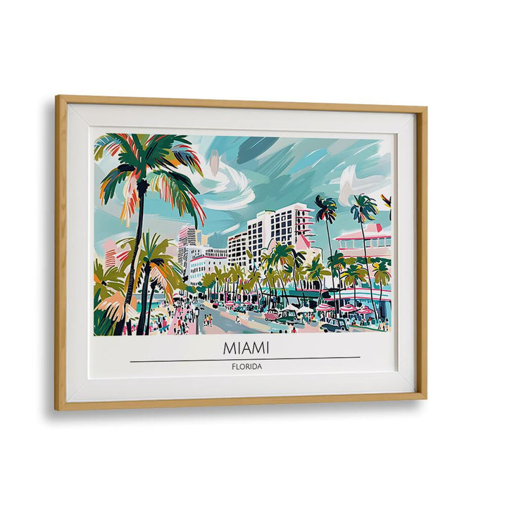 miami-florida travel posters in Oak Wood Frame With Mount