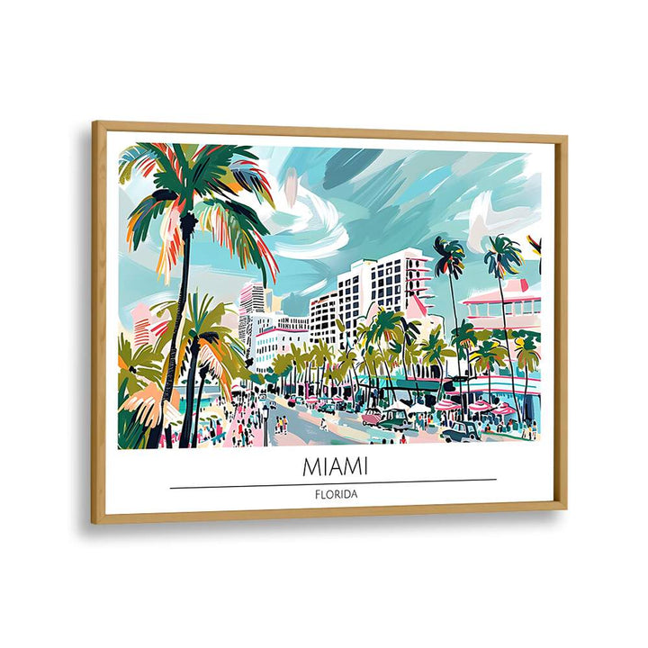 miami-florida travel posters in Oak Wood Plain Frame