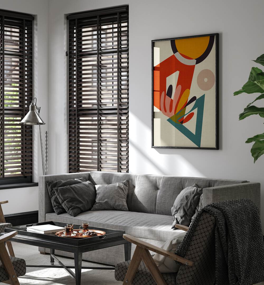 Vibrant MID CENTURY CIRQUE II, ABSTRACT PAINTINGS by Ana Rut Bre enhances modern interiors with stunning artistry.