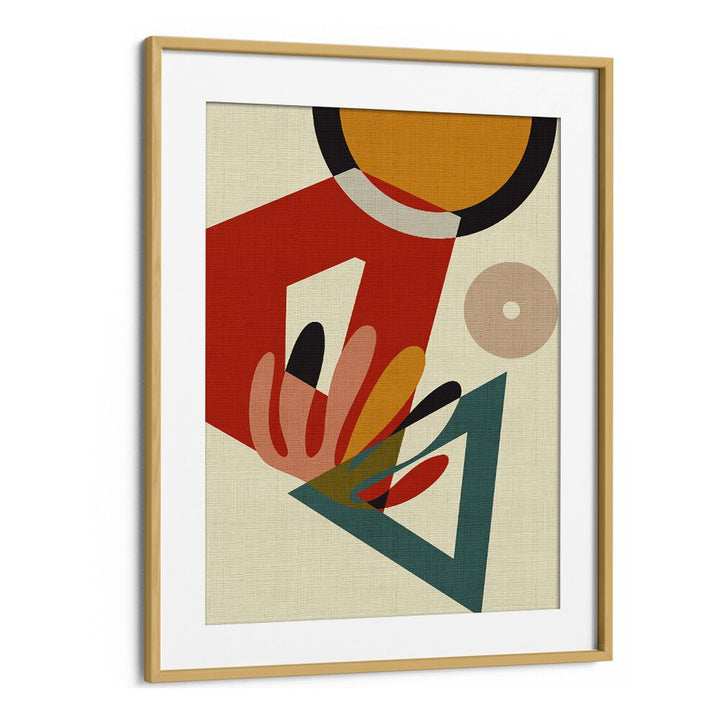 Vibrant MID CENTURY CIRQUE II, ABSTRACT PAINTINGS by Ana Rut Bre, framed in oak, enhances any modern space.