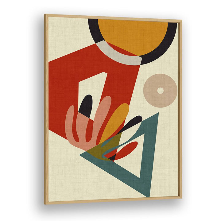 Vibrant Mid Century Cirque II, abstract paintings by Ana Rut Bre, framed in oak, perfect for modern decor.