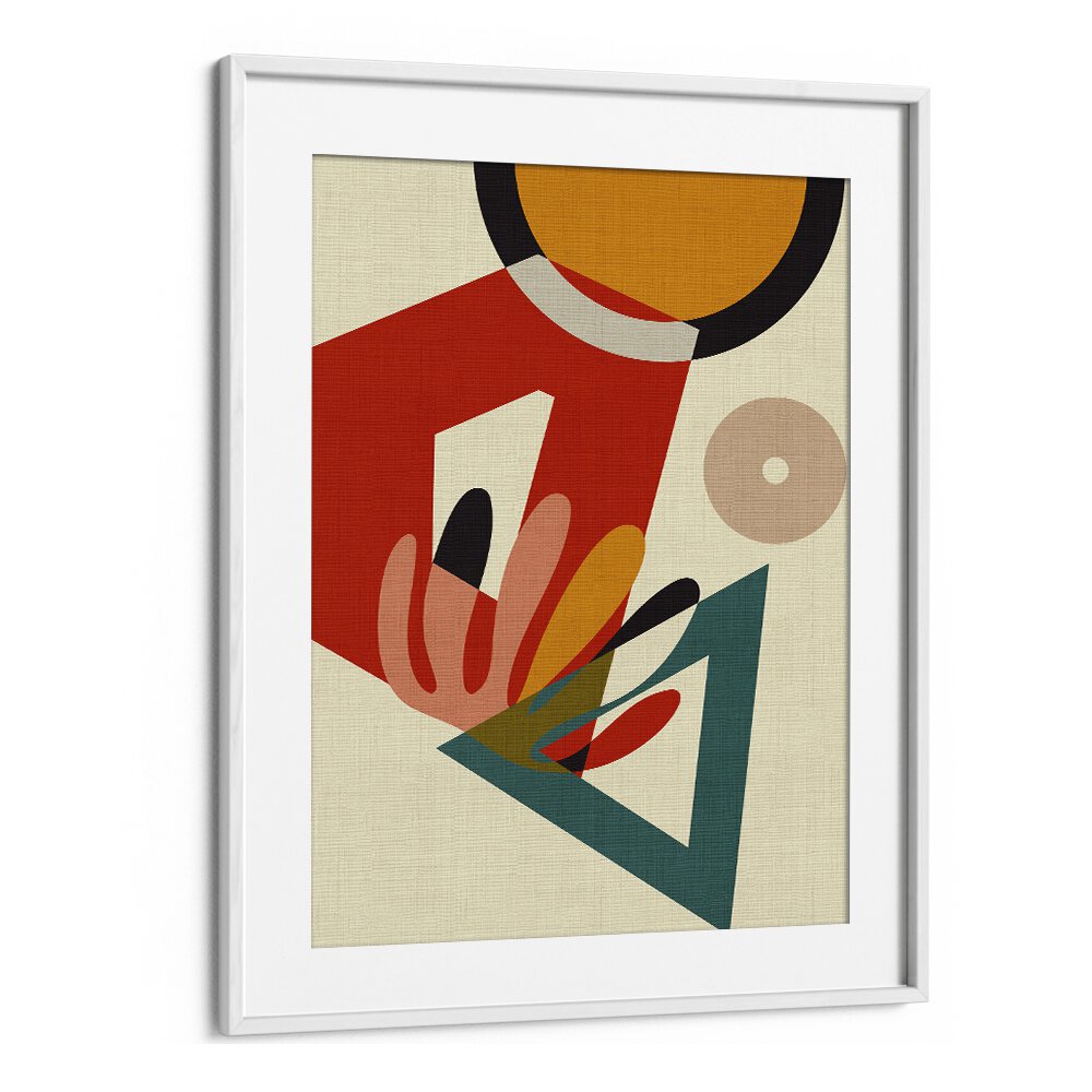 Vibrant MID CENTURY CIRQUE II, ABSTRACT PAINTINGS by Ana Rut Bre in a stylish white frame, perfect for modern decor.