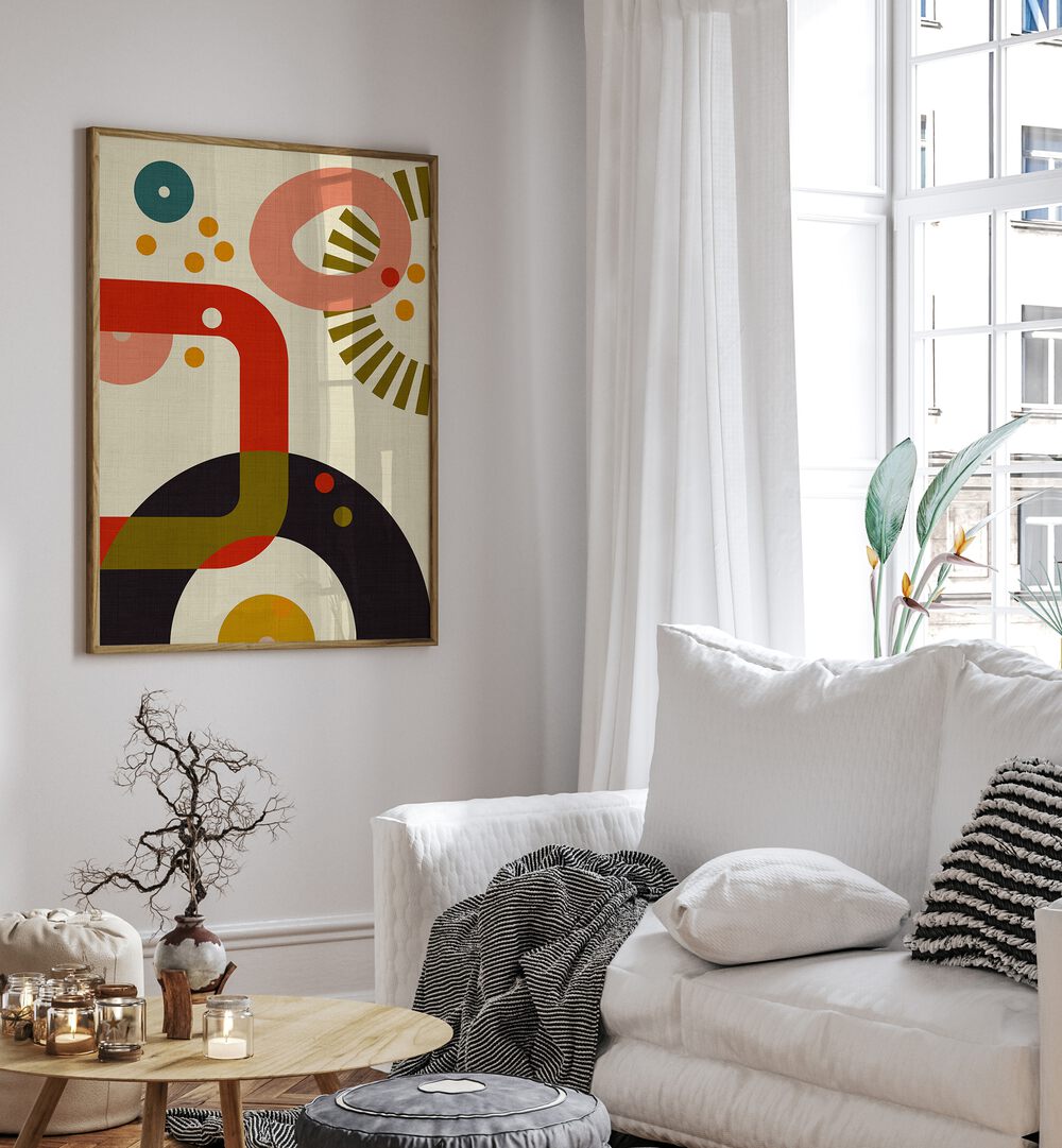 Mid Century Cirque III, abstract paintings by Ana Rut Bre, enhance modern spaces with vibrant artistic flair.