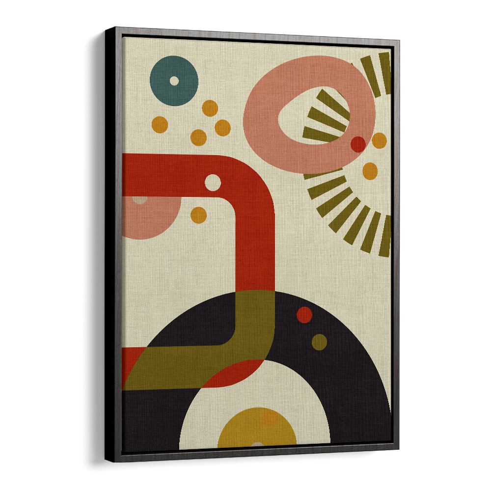 Stunning MID CENTURY CIRQUE III, ABSTRACT PAINTINGS by Ana Rut Bre in a modern black floater frame, perfect for any space.