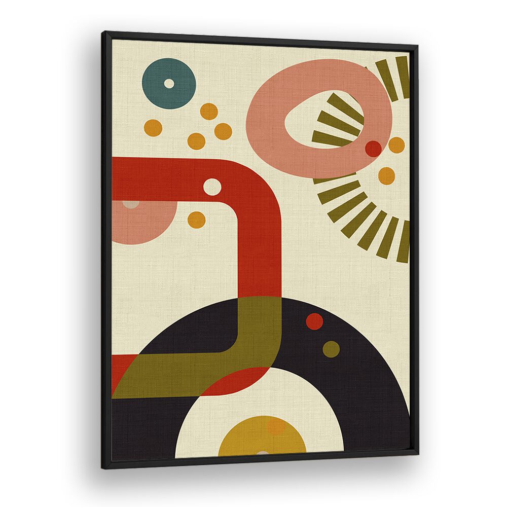 Stunning MID CENTURY CIRQUE III, ABSTRACT PAINTINGS by Ana Rut Bre in a sleek black frame, perfect for modern decor.