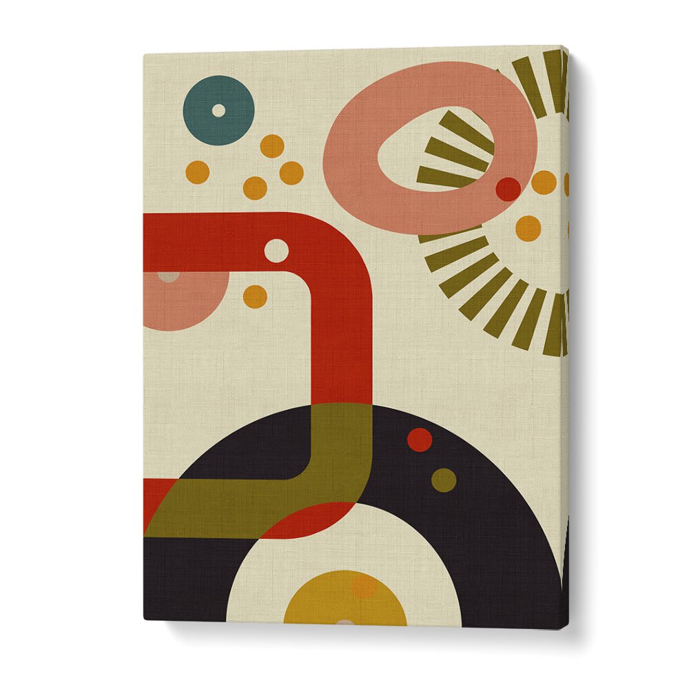 Colorful geometric patterns in MID CENTURY CIRQUE III, ABSTRACT PAINTINGS by Ana Rut Bre, perfect for modern decor.