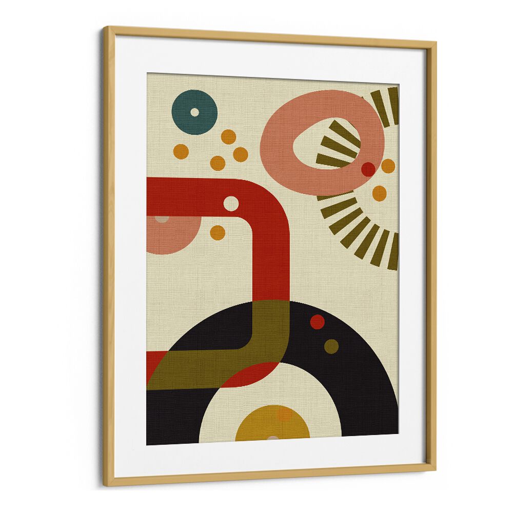 Stunning MID CENTURY CIRQUE III, ABSTRACT PAINTINGS by Ana Rut Bre in oak frame, perfect for modern decor.