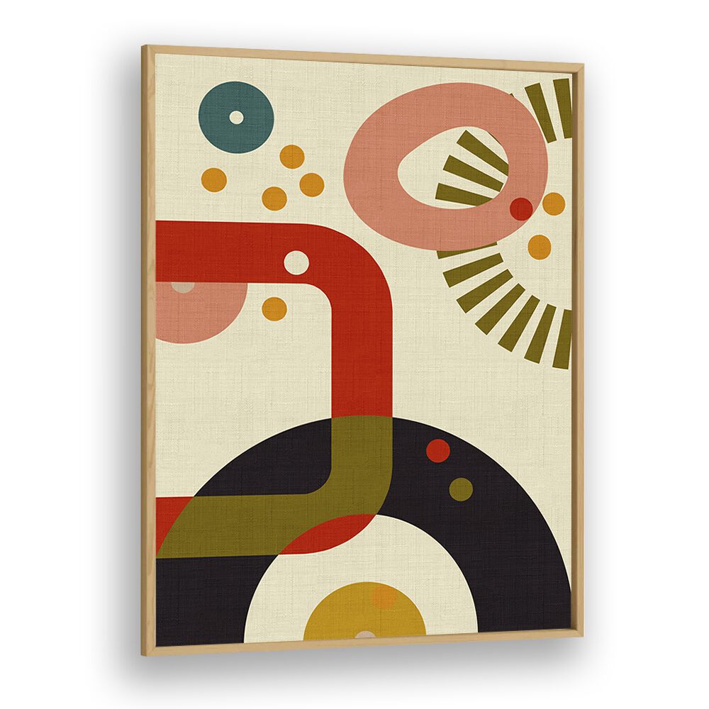 Stunning MID CENTURY CIRQUE III, ABSTRACT PAINTINGS by Ana Rut Bre, framed beautifully in oak wood, elevating modern decor.