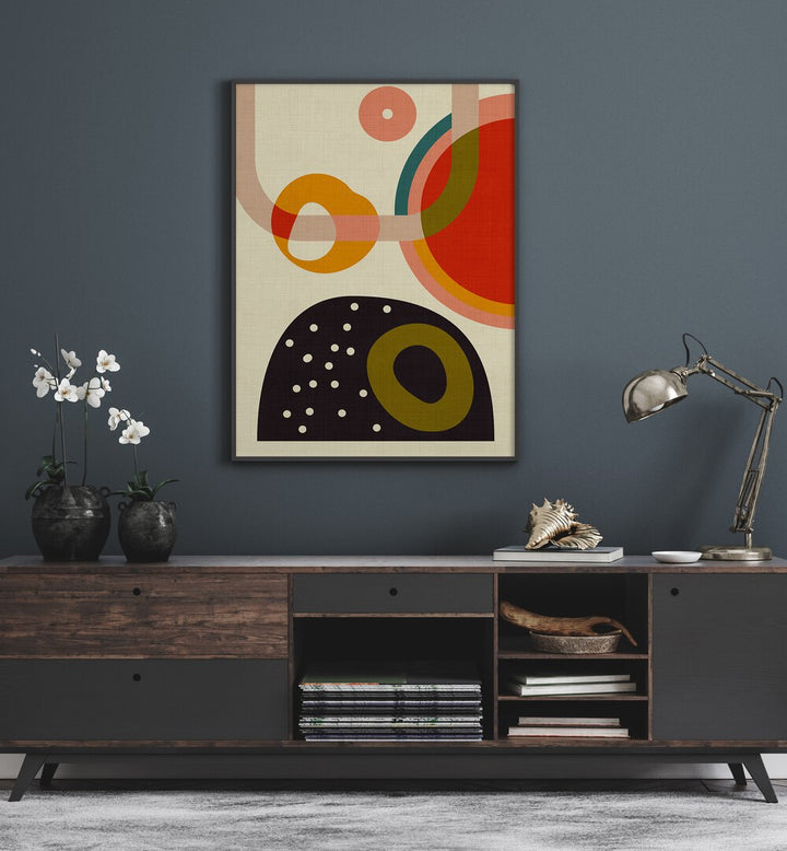 Stylish MID CENTURY CIRQUE IV KOPIE, ABSTRACT PAINTINGS by Ana Rut Bre, enhancing modern decor with vibrant elegance.