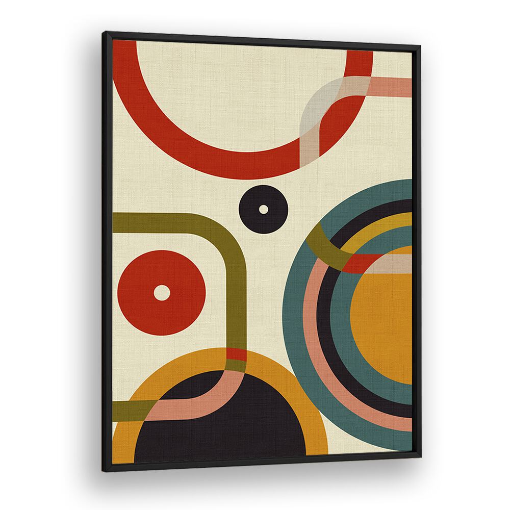 Modern elegance shines in MID CENTURY CIRQUE, ABSTRACT PAINTINGS by Ana Rut Bre, featuring vibrant geometric shapes.