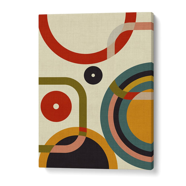 Colorful geometric shapes in the MID CENTURY CIRQUE, ABSTRACT PAINTINGS by Ana Rut Bre, blending modern elegance and style.