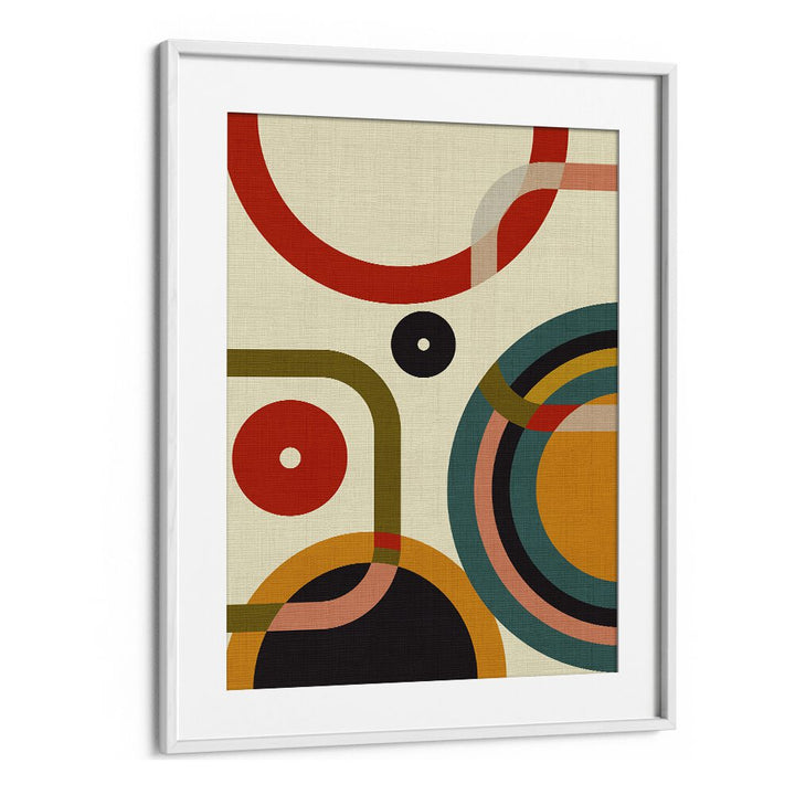 Stunning "MID CENTURY CIRQUE, ABSTRACT PAINTINGS" by Ana Rut Bre, framed modern art with vibrant geometric shapes.