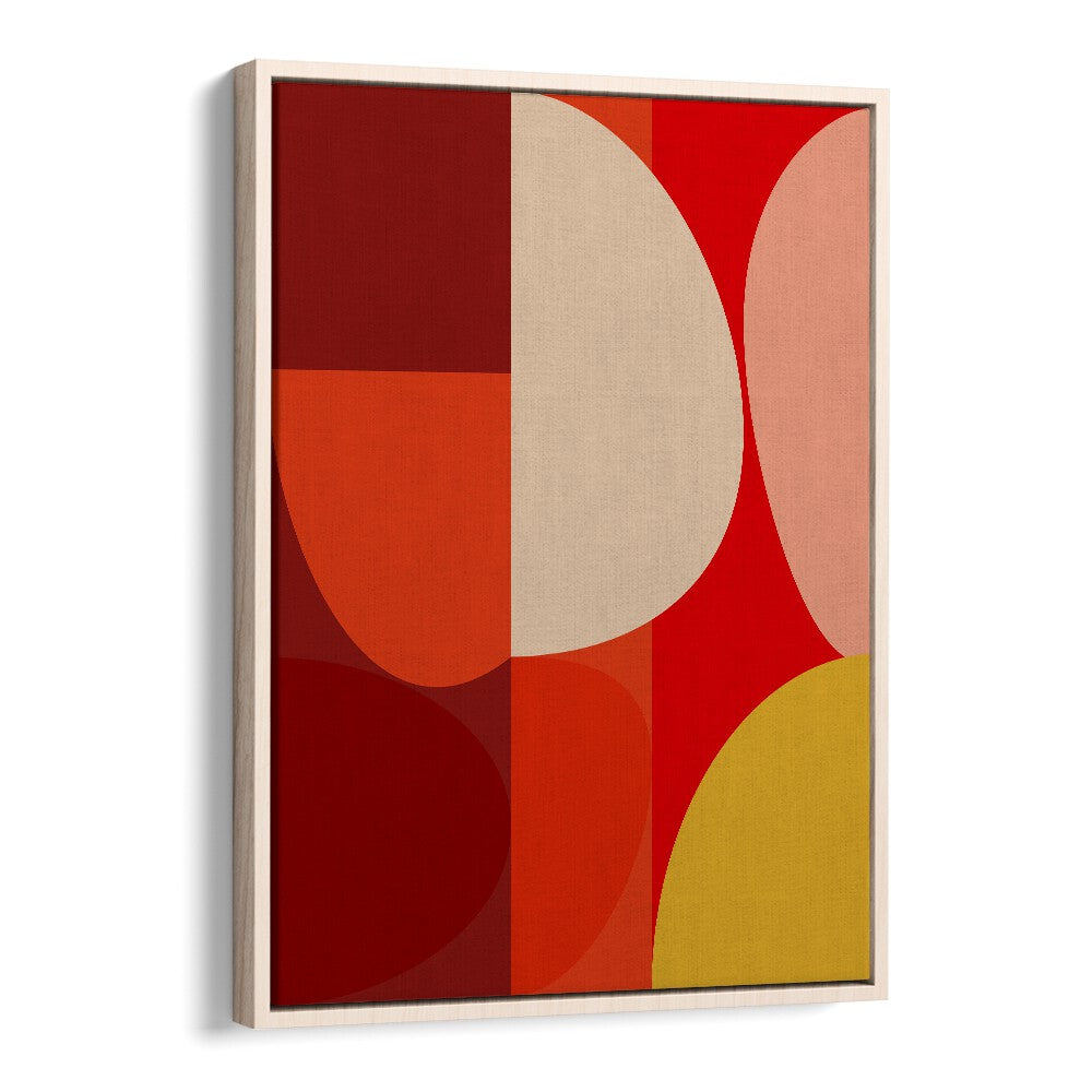 Colorful geometric shapes in MID CENTURY PASTEL X, ABSTRACT PAINTINGS by Ana Rut Bre, framed in oak wood.