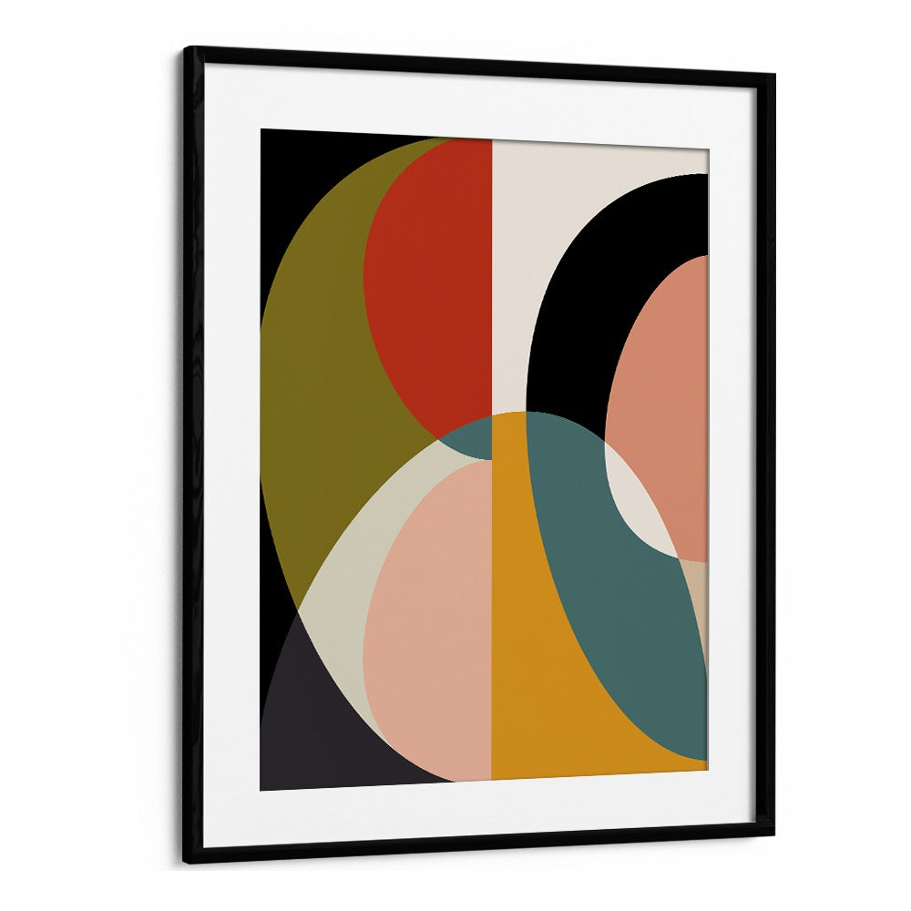 Stylish MID CENTURY PASTEL XI, ABSTRACT PAINTINGS framed in black, showcasing vibrant colors by Ana Rut Bre.