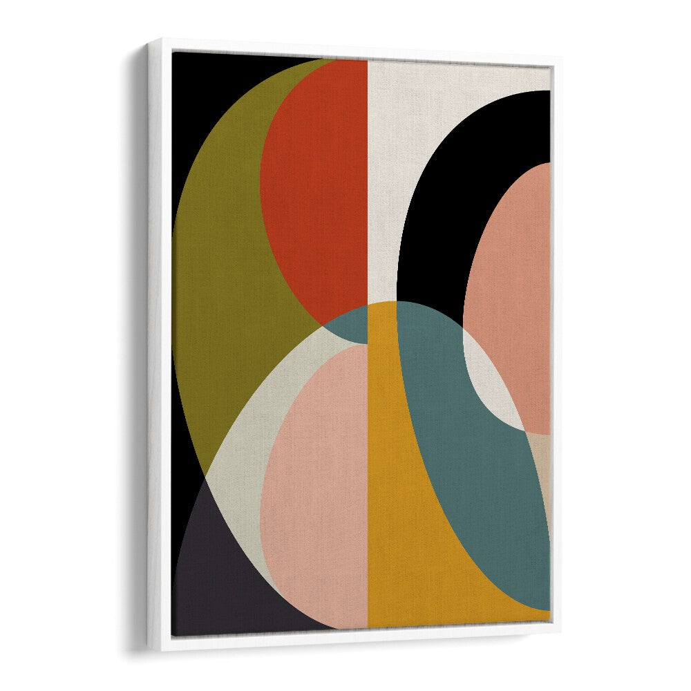 Colorful abstract design in white floater frame, featuring MID CENTURY PASTEL XI, ABSTRACT PAINTINGS by Ana Rut Bre.