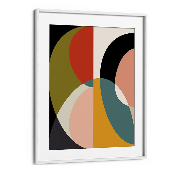 Colorful abstract composition in a white frame, featuring MID CENTURY PASTEL XI, ABSTRACT PAINTINGS by Ana Rut Bre.