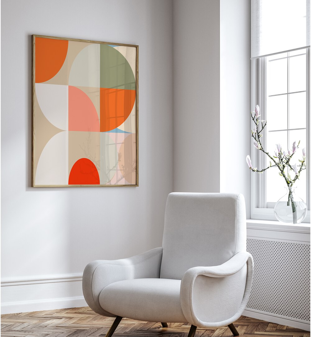 Contemporary decor featuring MID CENTURY PASTEL XII, ABSTRACT PAINTINGS by Ana Rut Bre in vibrant colors on canvas.