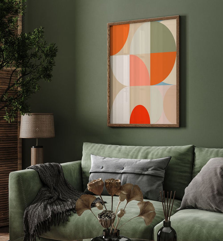Vibrant MID CENTURY PASTEL XII, ABSTRACT PAINTINGS by Ana Rut Bre, showcasing contemporary artistry in a stylish setting.