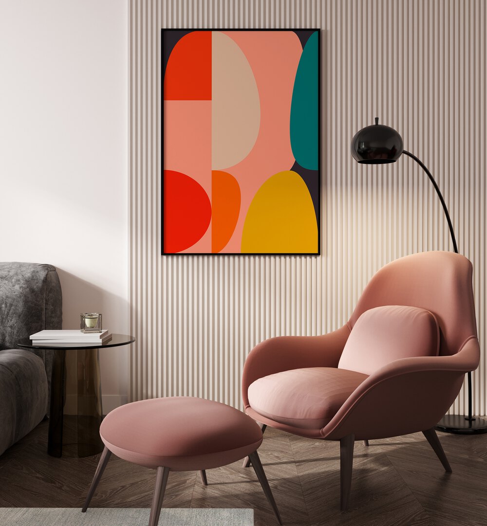 Vibrant MID CENTURY PASTEL XIV, ABSTRACT PAINTINGS by Ana Rut Bre enhancing a modern living space with elegance.