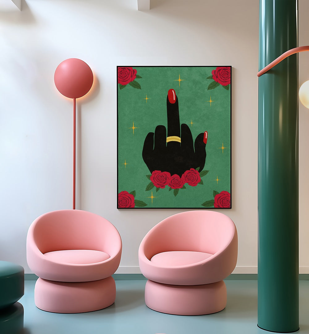 Bold "Middle Finger" fashion poster by Raissa Oltmanns, perfect for modern aesthetics and stylish decor.