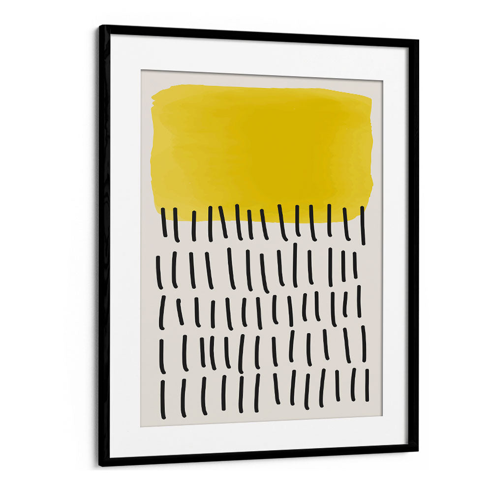 Minimal Abstract Series III, Boho Art Prints by Jay Stanley features a framed yellow and black geometric design.