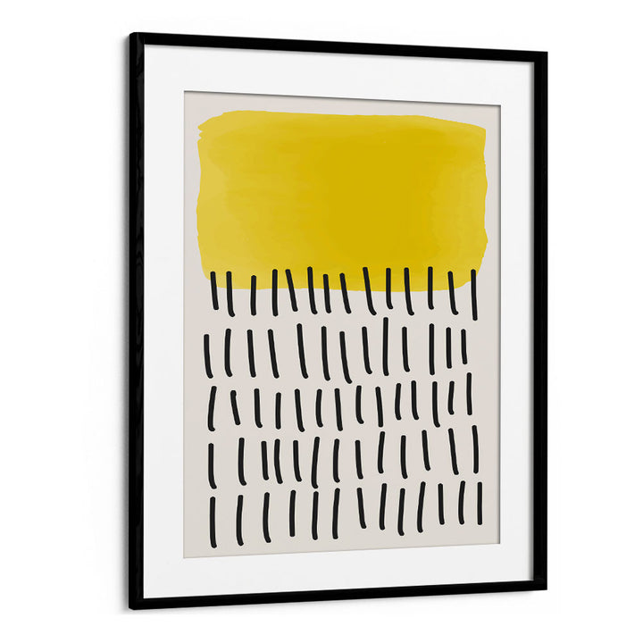 Minimal Abstract Series III, Boho Art Prints by Jay Stanley features a framed yellow and black geometric design.