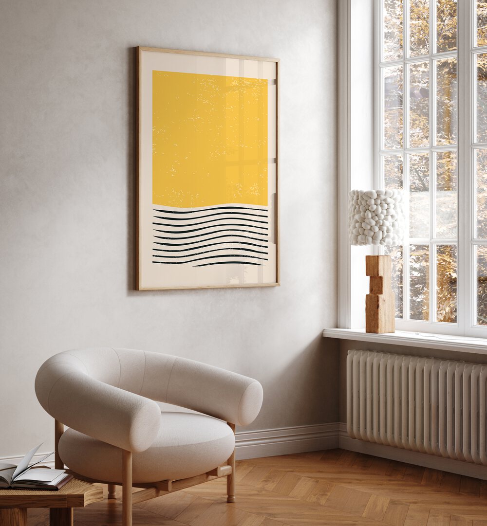 Stylish living room featuring the MINIMAL ABSTRACT SET I, BOHO ART PRINTS by Jay Stanley, enhancing modern decor.