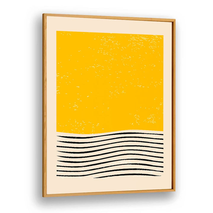 Bright yellow abstract art with waves, part of the MINIMAL ABSTRACT SET I, BOHO ART PRINTS by Jay Stanley.