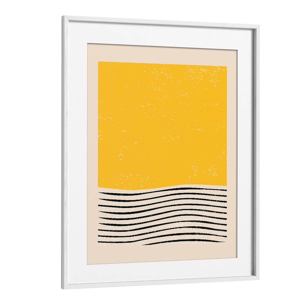 Minimal Abstract Set I, Boho Art Prints by Jay Stanley features a chic yellow design in a white frame for elegant decor.