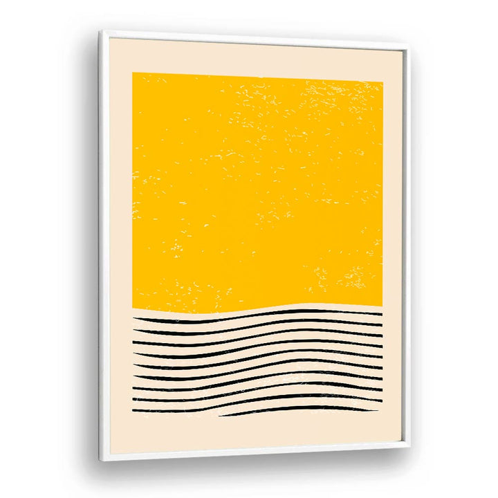 Minimal Abstract Set I, Boho Art Prints by Jay Stanley, featuring a yellow and black design in a chic white frame.