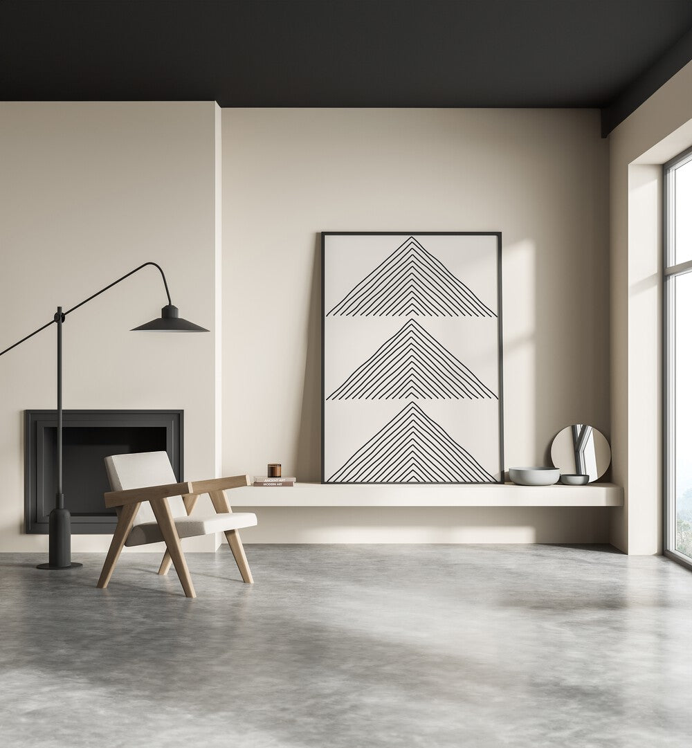 Stylish interior showcasing MINIMALISM EXPRESSION II, GEOMETRIC ART PRINTS by Jay Stanley, perfect for modern decor.