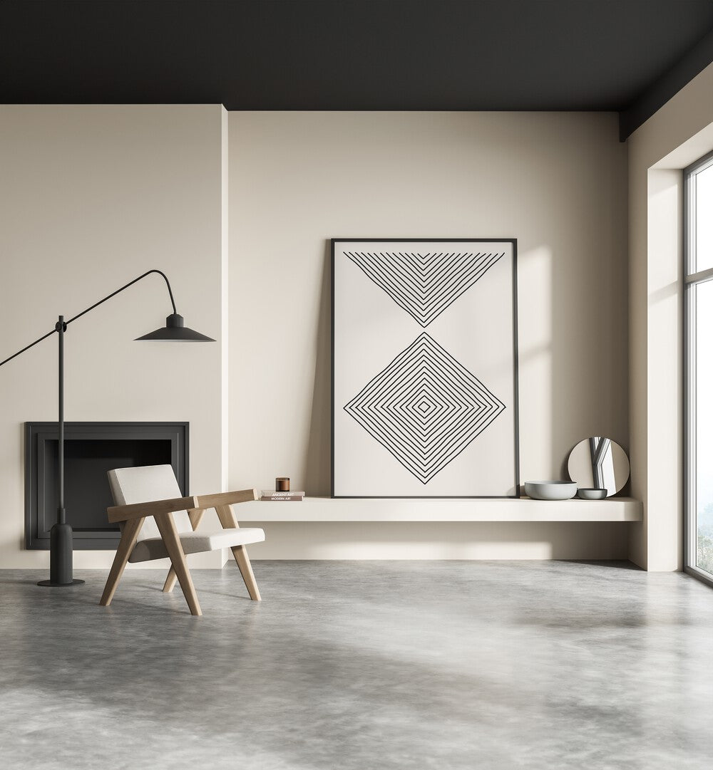 Stylish room featuring MINIMALISM EXPRESSION III, GEOMETRIC ART PRINTS by Jay Stanley, showcasing elegance and simplicity.