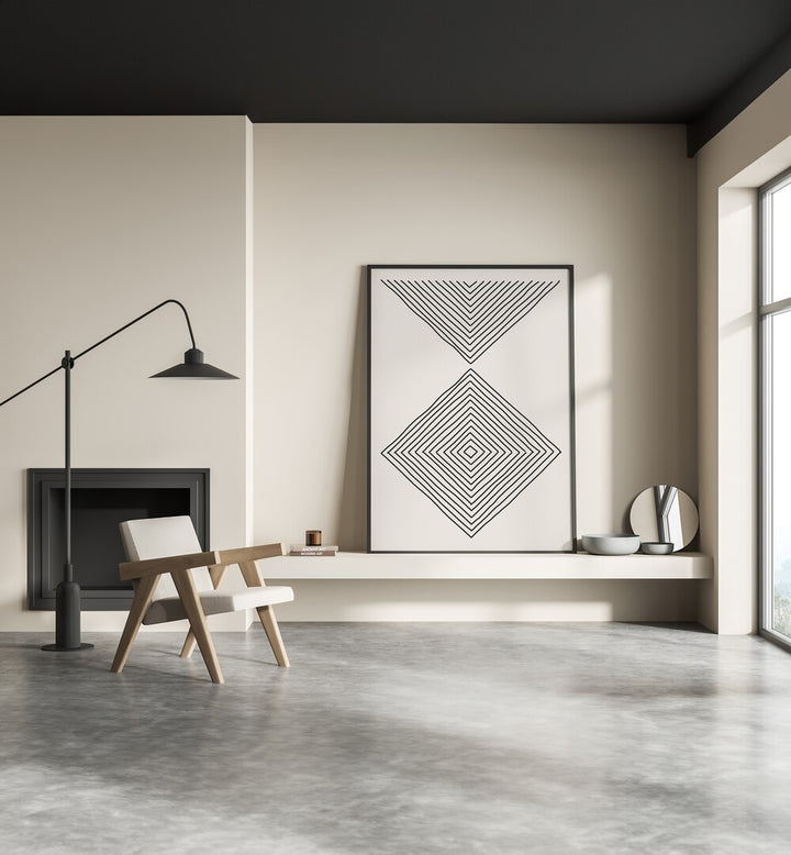 Stylish room featuring MINIMALISM EXPRESSION III, GEOMETRIC ART PRINTS by Jay Stanley, showcasing elegance and simplicity.