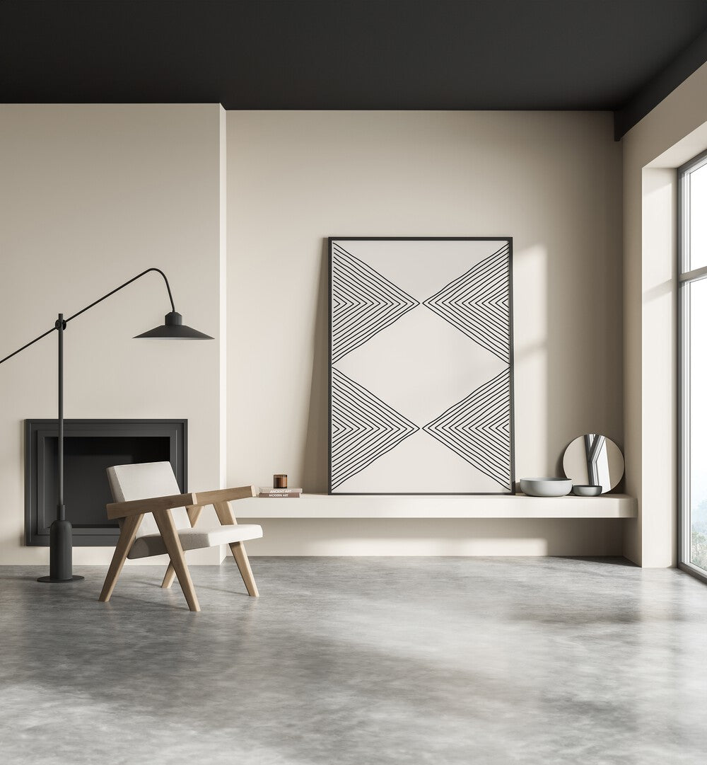 Stylish interior featuring MINIMALISM EXPRESSION IV, GEOMETRIC ART PRINTS by Jay Stanley, showcasing geometric abstraction.