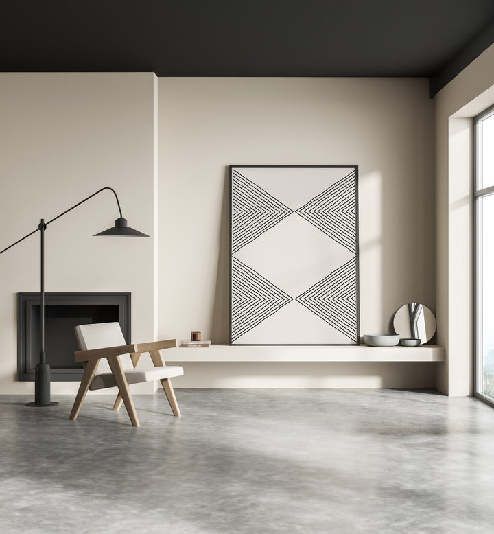 Stylish interior featuring MINIMALISM EXPRESSION IV, GEOMETRIC ART PRINTS by Jay Stanley, showcasing geometric abstraction.
